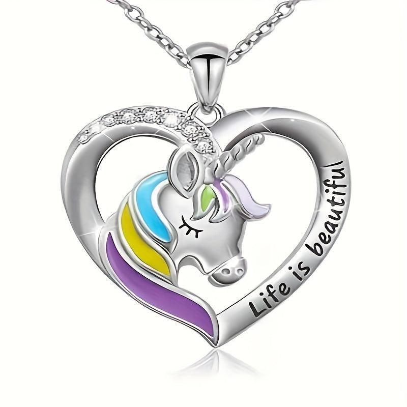 Unicorn Necklace Rainbow Heart Pendant for Parties Banquets Birthday Cards