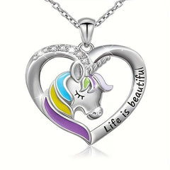 Unicorn Necklace Rainbow Heart Pendant for Parties Banquets Birthday Cards