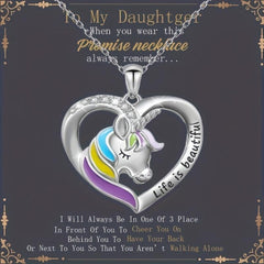 Unicorn Necklace Rainbow Heart Pendant for Parties Banquets Birthday Cards