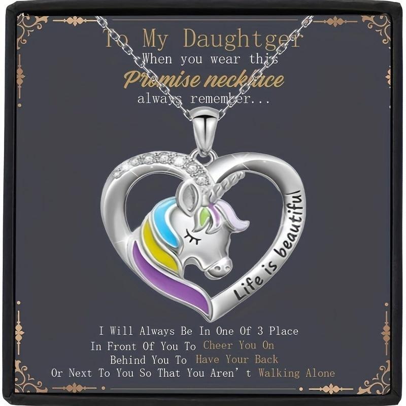 Unicorn Necklace Rainbow Heart Pendant for Parties Banquets Birthday Cards