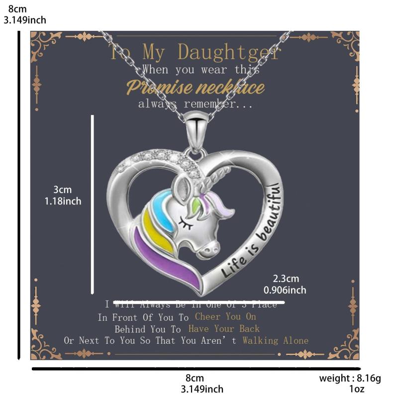 Unicorn Necklace Rainbow Heart Pendant for Parties Banquets Birthday Cards
