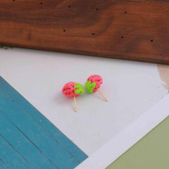 Hand woven Mini Strawberry Earrings Set