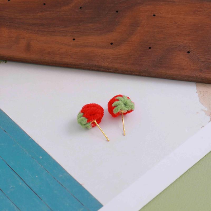 Hand woven Mini Strawberry Earrings Set