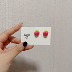 Hand woven Mini Strawberry Earrings Set