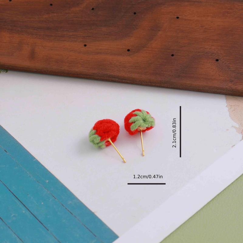 Hand woven Mini Strawberry Earrings Set
