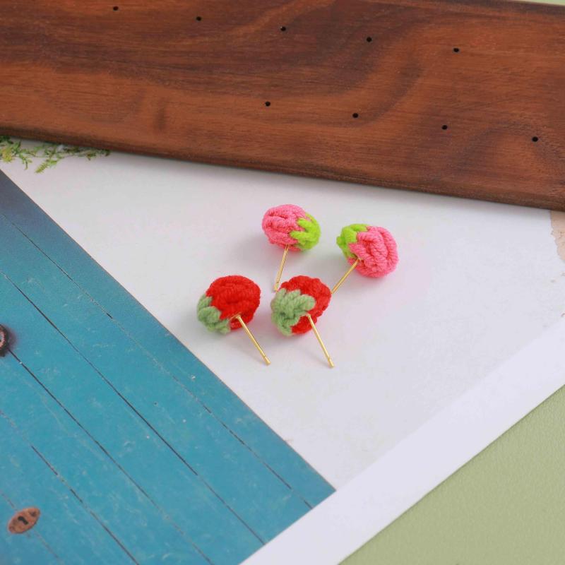 Hand woven Mini Strawberry Earrings Set