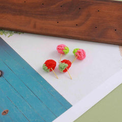 Hand woven Mini Strawberry Earrings Set
