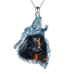 Gothic Wolf Crystal Pendant Necklace - Punk Hip Hop Animal Head Pendant