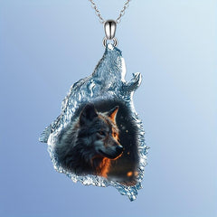 Gothic Wolf Crystal Pendant Necklace - Punk Hip Hop Animal Head Pendant