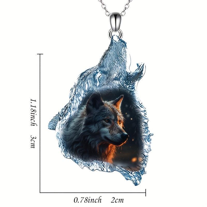 Gothic Wolf Crystal Pendant Necklace - Punk Hip Hop Animal Head Pendant