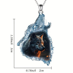 Gothic Wolf Crystal Pendant Necklace - Punk Hip Hop Animal Head Pendant