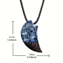 Retro Men Three Wolves Moon Shaped Necklace Banquet Party Jewelry