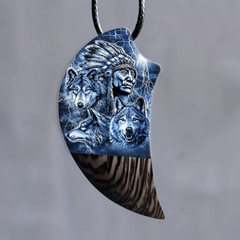 Retro Men Three Wolves Moon Shaped Necklace Banquet Party Jewelry