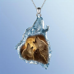Wolf Triangle Crystal Pendant Necklace Animal Wolf Necklace Gift Men Women