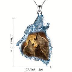 Wolf Triangle Crystal Pendant Necklace Animal Wolf Necklace Gift Men Women