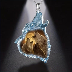 Wolf Triangle Crystal Pendant Necklace Animal Wolf Necklace Gift Men Women