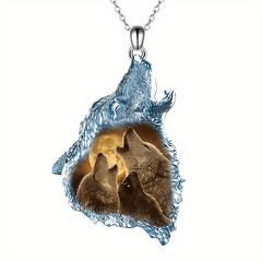 Wolf Triangle Crystal Pendant Necklace Animal Wolf Necklace Gift Men Women