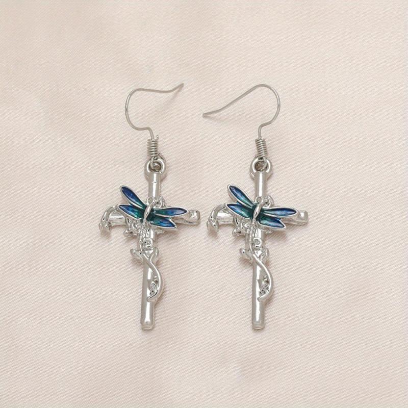 Dragonfly Cross Earrings Animal Jewelry for Girls