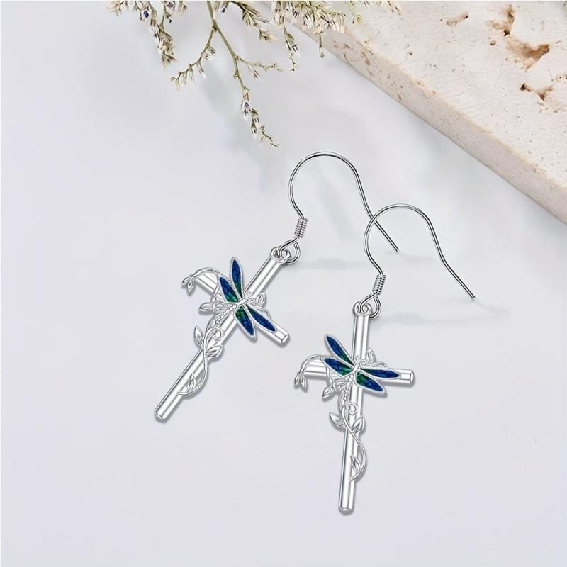 Dragonfly Cross Earrings Animal Jewelry for Girls