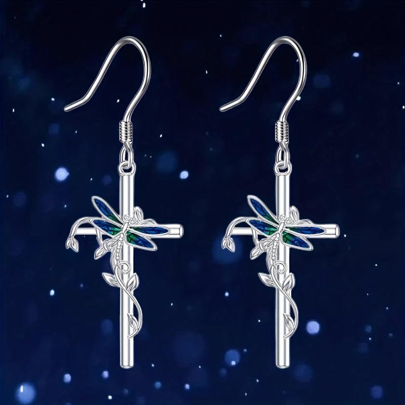 Dragonfly Cross Earrings Animal Jewelry for Girls