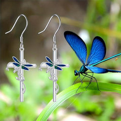 Dragonfly Cross Earrings Animal Jewelry for Girls