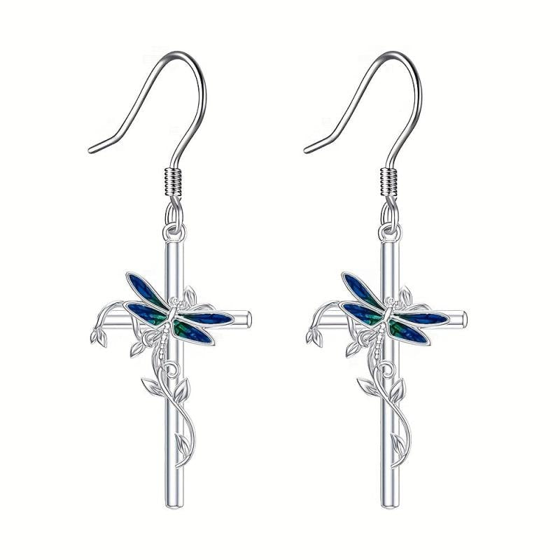 Dragonfly Cross Earrings Animal Jewelry for Girls