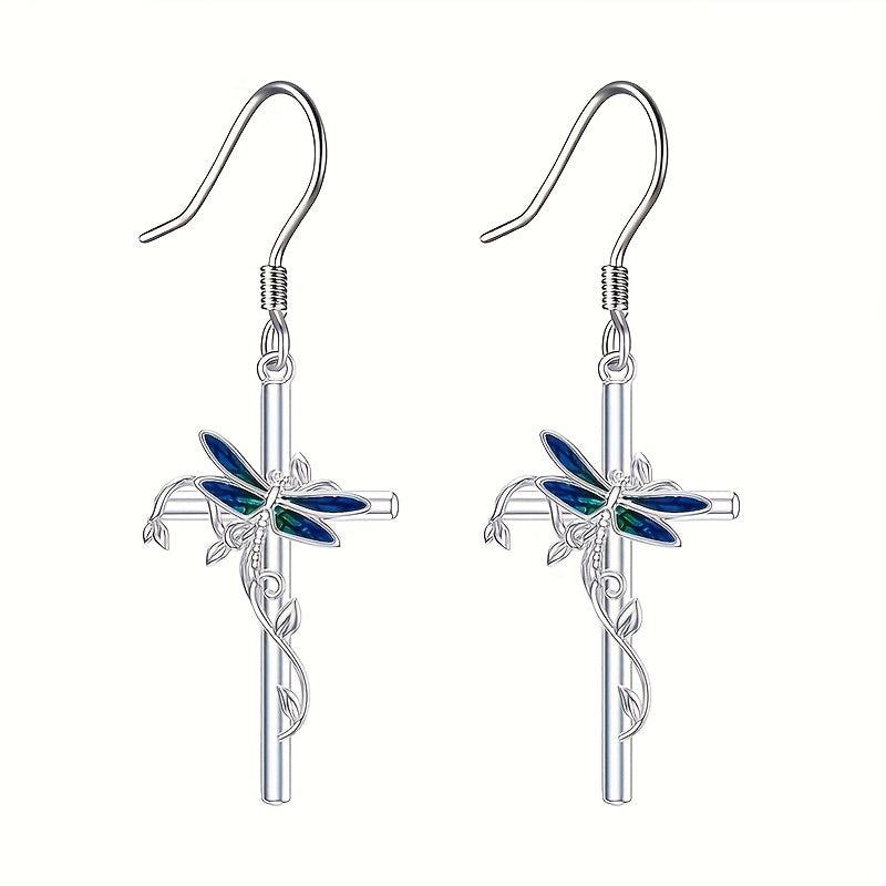 Dragonfly Cross Earrings Animal Jewelry for Girls