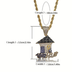 Funny Cartoon Christmas House Zircon Pendant Hip Hop Necklace
