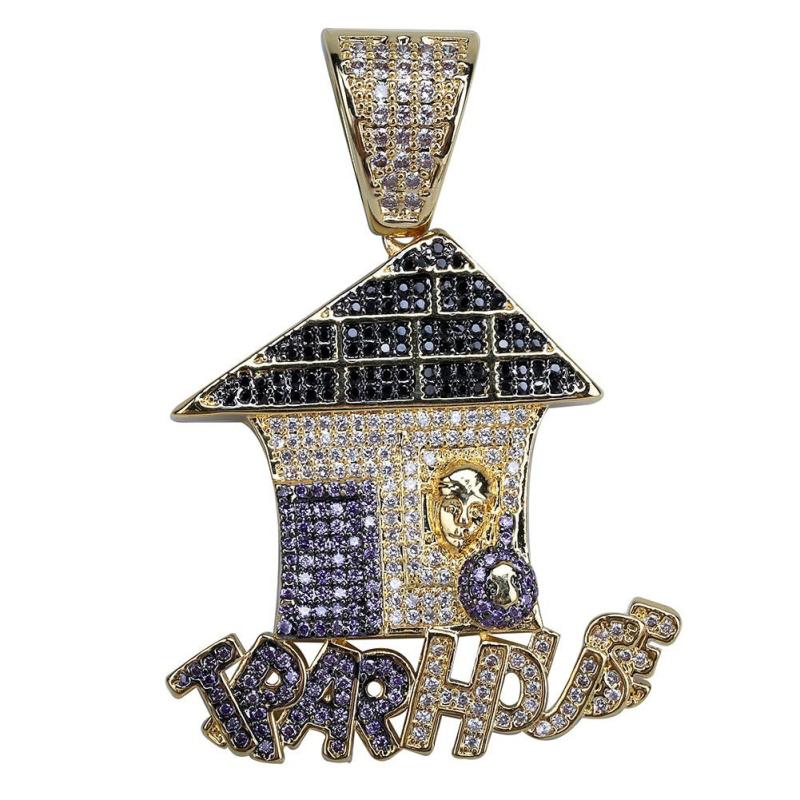 Funny Cartoon Christmas House Zircon Pendant Hip Hop Necklace