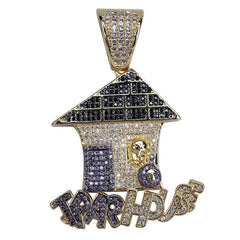 Funny Cartoon Christmas House Zircon Pendant Hip Hop Necklace