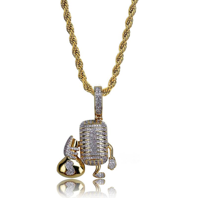 Funny Cartoon Christmas House Zircon Pendant Hip Hop Necklace