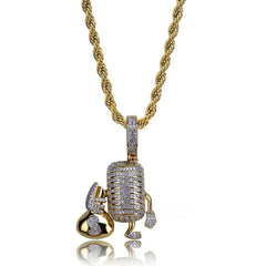 Funny Cartoon Christmas House Zircon Pendant Hip Hop Necklace