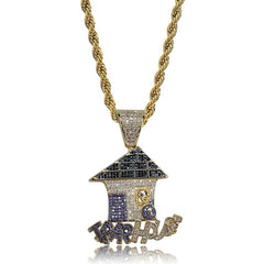 Funny Cartoon Christmas House Zircon Pendant Hip Hop Necklace