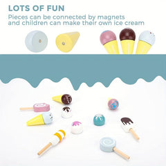Wooden Ice Cream Counter Play Set for Kids Pretend Play Kitchen Food Toy