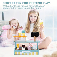 Wooden Ice Cream Counter Play Set for Kids Pretend Play Kitchen Food Toy