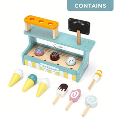 Wooden Ice Cream Counter Play Set for Kids Pretend Play Kitchen Food Toy