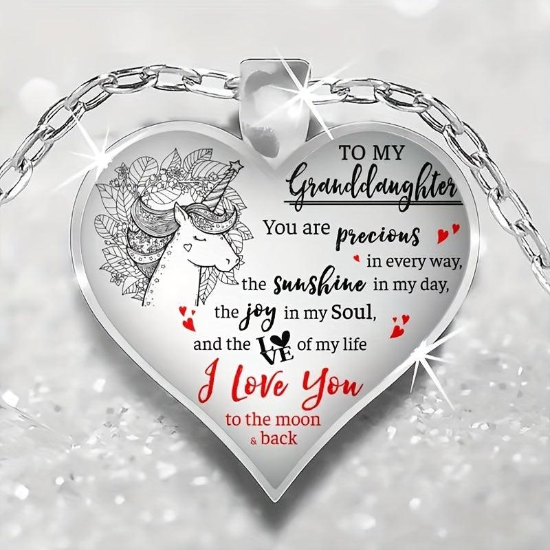 Unicorn Print Crystal Pendant Necklace for Granddaughters