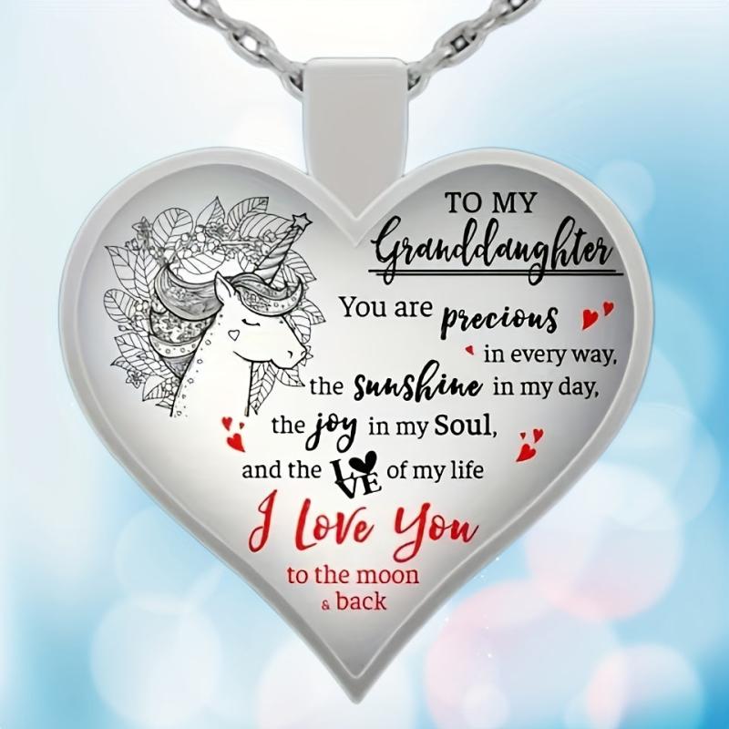 Unicorn Print Crystal Pendant Necklace for Granddaughters