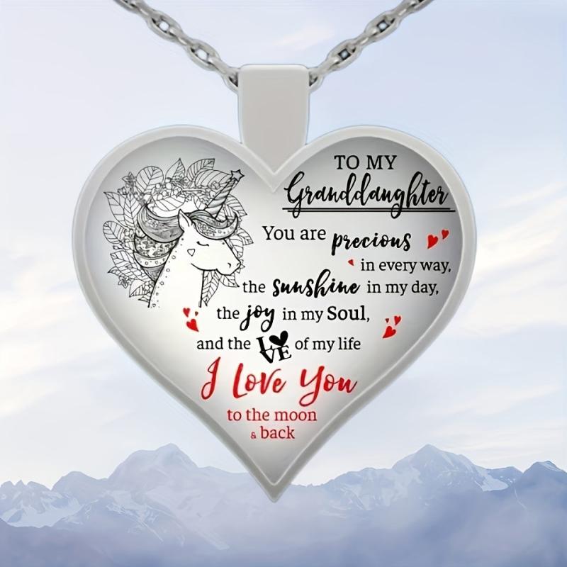 Unicorn Print Crystal Pendant Necklace for Granddaughters