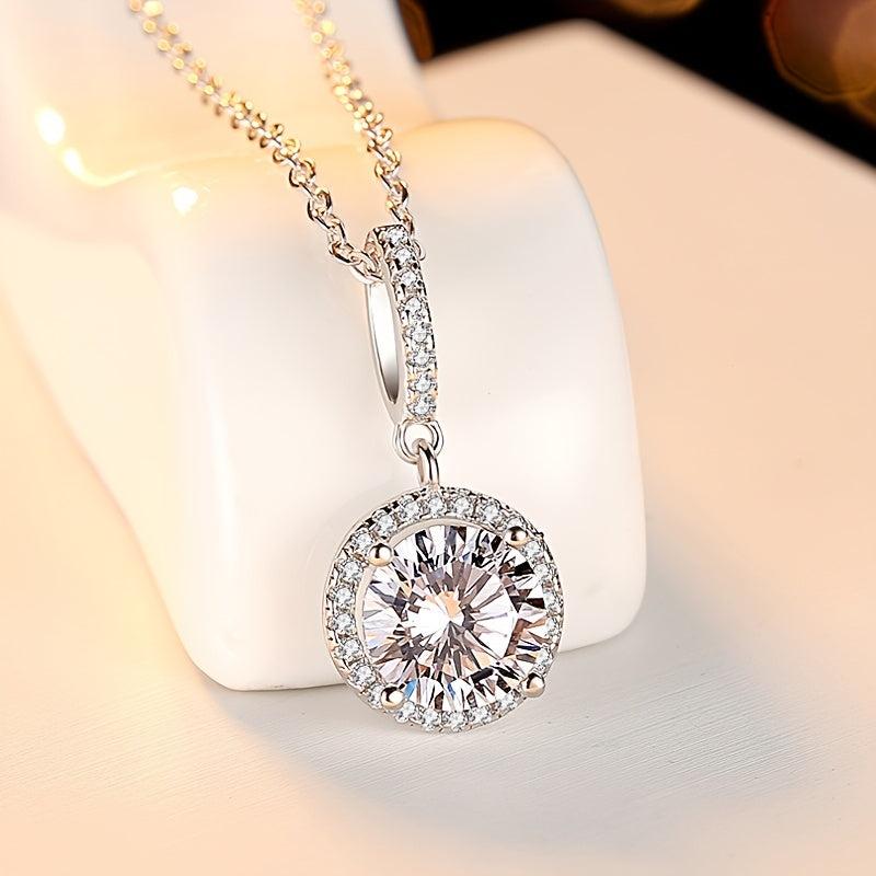 4 Claw Moissanite Necklace 925 Silver Round Cut Necklace Gift for Her