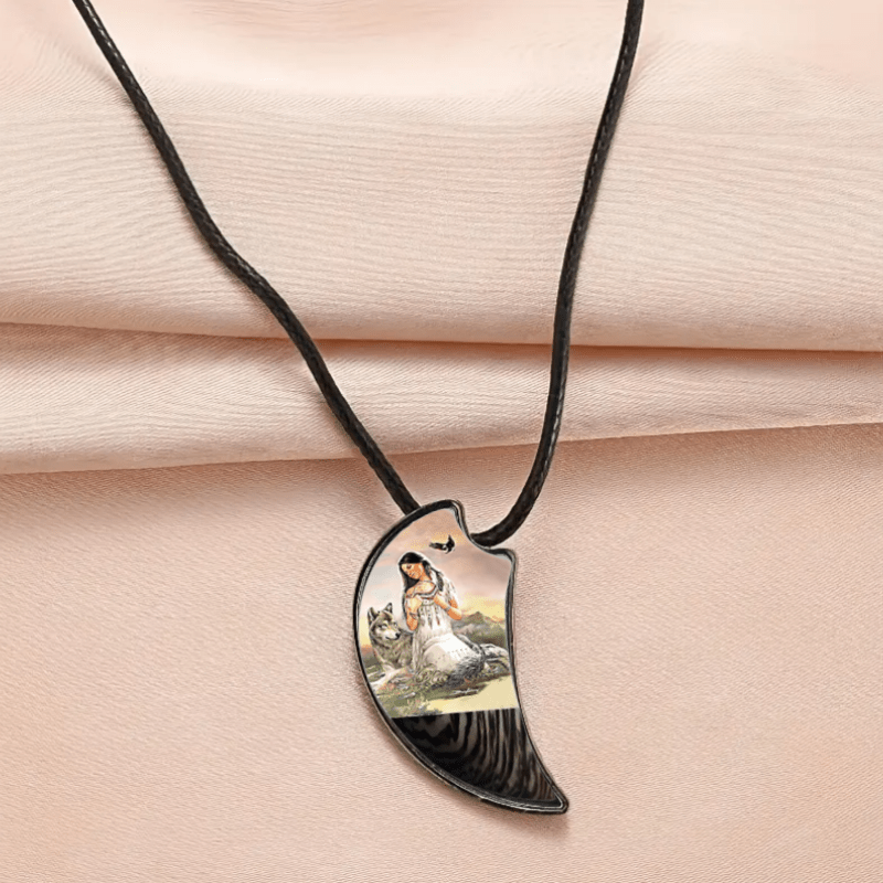 Retro Crow Wolf Woman Moon Necklace for Men Women Banquet Party