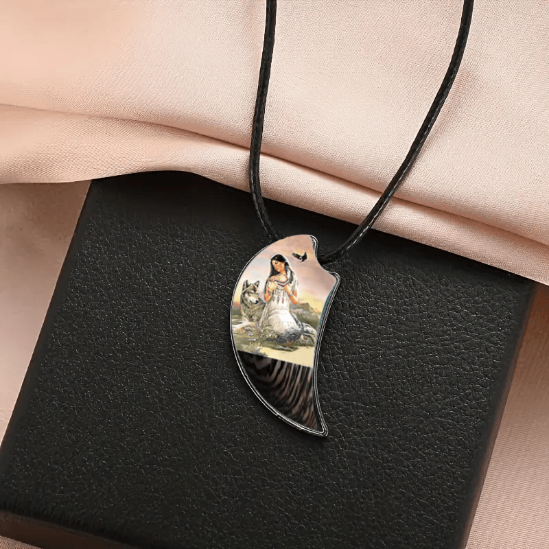 Retro Crow Wolf Woman Moon Necklace for Men Women Banquet Party