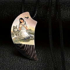 Retro Crow Wolf Woman Moon Necklace for Men Women Banquet Party