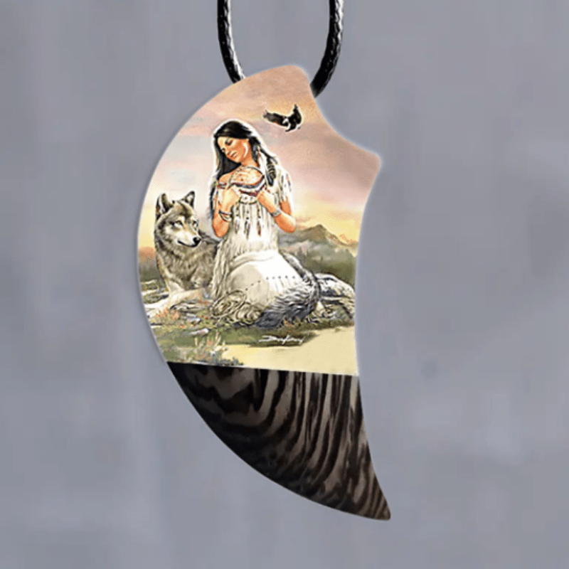 Retro Crow Wolf Woman Moon Necklace for Men Women Banquet Party