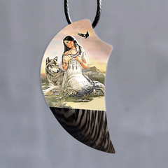 Retro Crow Wolf Woman Moon Necklace for Men Women Banquet Party