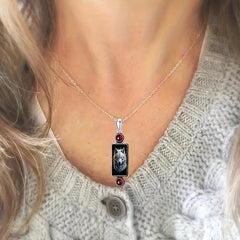 Gothic Wolf Pendant Necklace with Red Faux Gemstone Halloween Jewelry