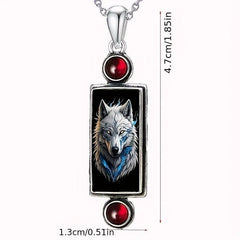 Gothic Wolf Pendant Necklace with Red Faux Gemstone Halloween Jewelry