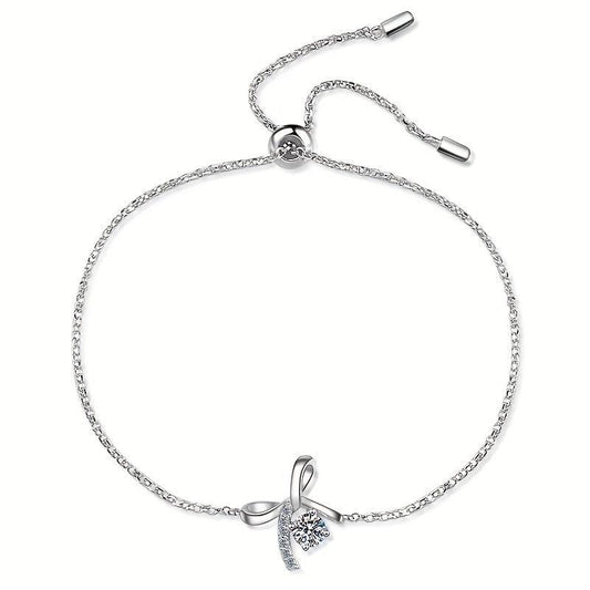 Bow Moissanite Bracelet 925 Silver for Her