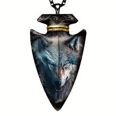 1pc Men's Punk Animal Pendant Triangle Wolf With Eyes Necklace Chain Necklace