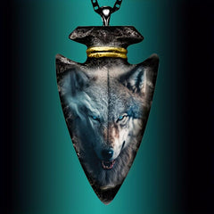 1pc Men's Punk Animal Pendant Triangle Wolf With Eyes Necklace Chain Necklace